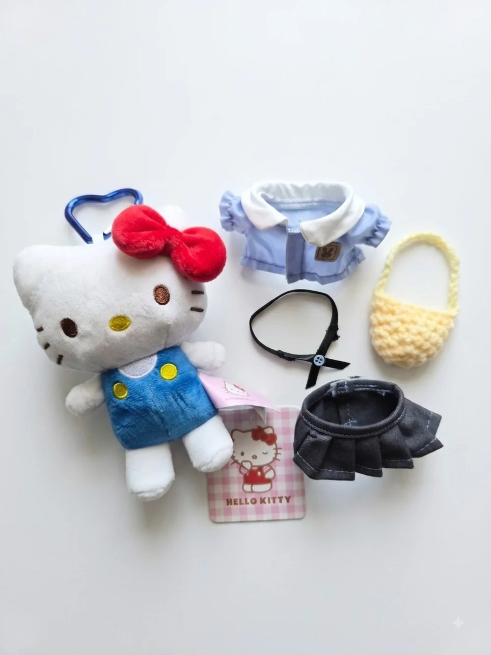 Hello Kitty White Plush Keychain with Red Bow and Yellow Bag